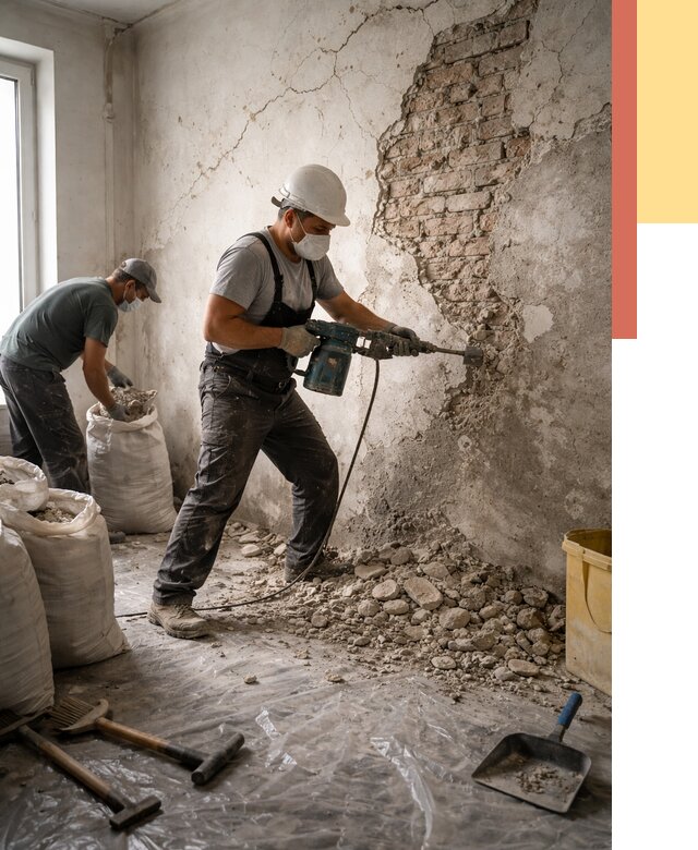 Демонтаж штукатурки со стен в Туймазах от 7337 руб/м² — быстро и недорого | ОТДЕЛОЧНИК-Тмз