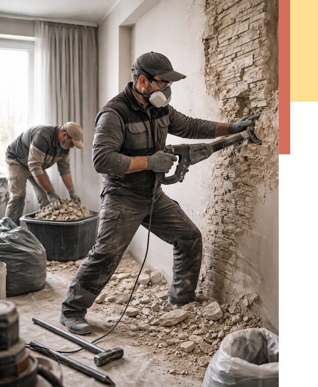 Демонтаж декоративного камня в Туймазах от 1478 руб/м² — быстро и недорого | ОТДЕЛОЧНИК-Тмз