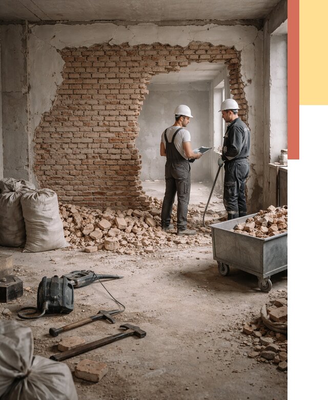 Демонтаж кирпичных стен в Туймазах от 4280 руб. — быстро, недорого, под ключ | ОТДЕЛОЧНИК-Тмз