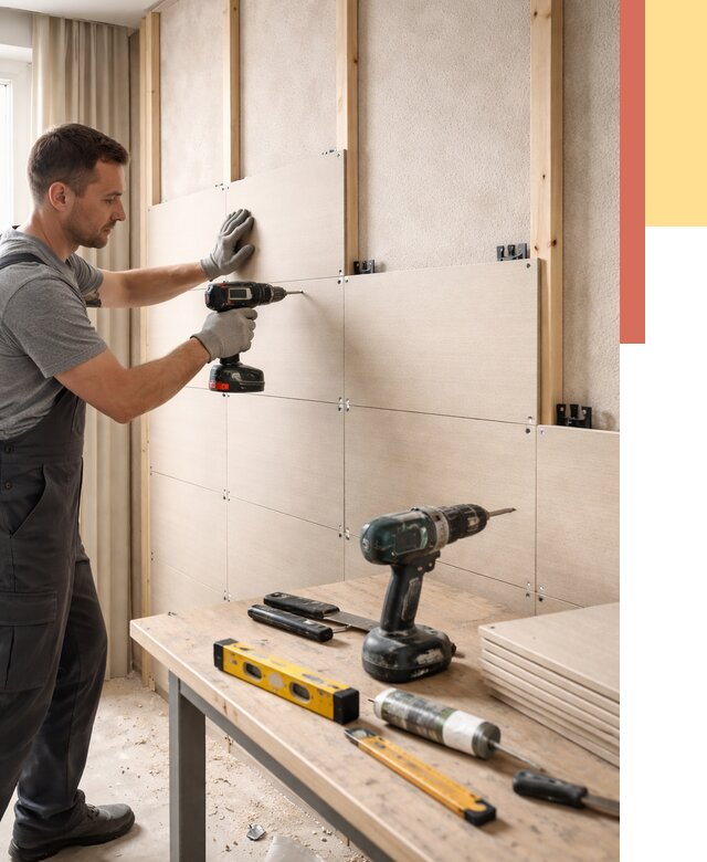 Монтаж МДФ панелей на стены в Туймазах от 1274 руб. под ключ | ОТДЕЛОЧНИК-Тмз