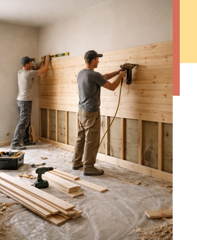 Монтаж деревянной вагонки на стены в Туймазах от 7643 руб. | Услуги монтажа вагонки | ОТДЕЛОЧНИК-Тмз