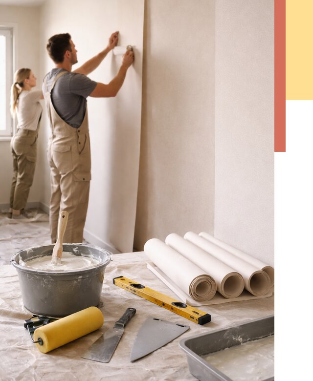 Поклейка бумажных обоев в Туймазах от 5605 руб./м2 — быстро и недорого | ОТДЕЛОЧНИК-Тмз