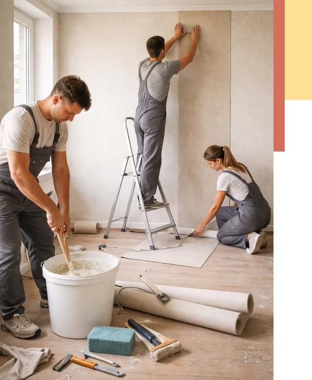 Оклейка стен обоями в Туймазах от 3567 руб/м2 — быстро и недорого | ОТДЕЛОЧНИК-Тмз