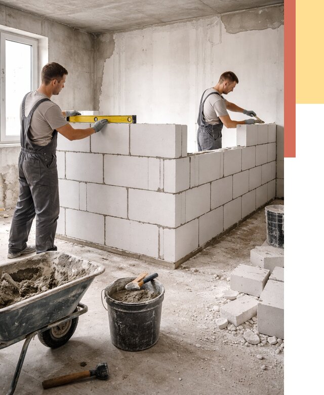 Кладка перегородок из ПГП в Туймазах от 2548 руб./м2 — монтаж и возведение под ключ | ОТДЕЛОЧНИК-Тмз