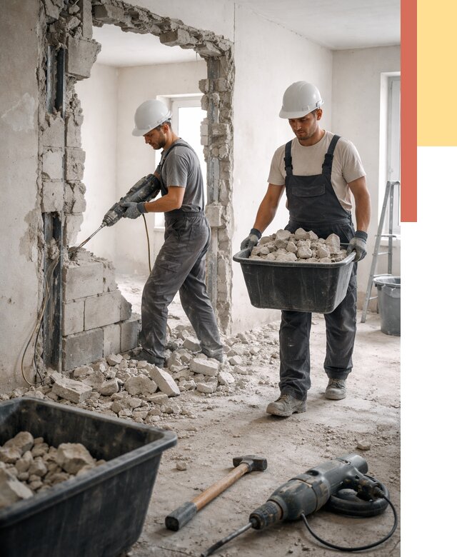 Демонтаж блоковых перегородок в Туймазах от 3821 руб. — быстро и недорого | ОТДЕЛОЧНИК-Тмз