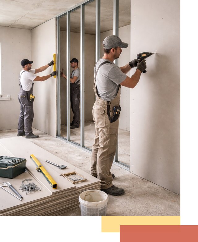 Однослойная перегородка из гипсокартона в Туймазах под ключ, монтаж и отделка