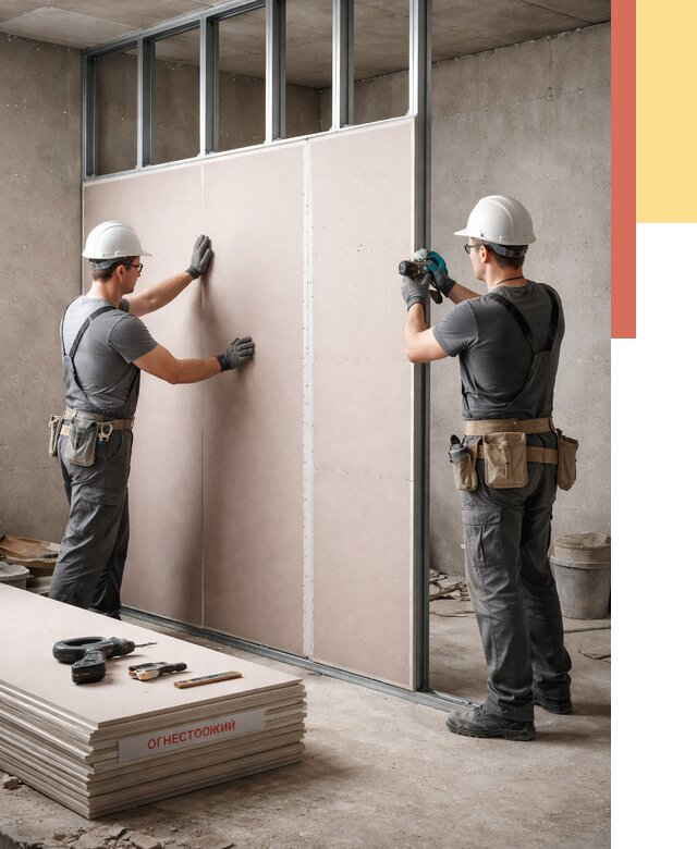 Перегородка из огнестойкого гипсокартона в Туймазах от 1885 руб. под ключ | ОТДЕЛОЧНИК-Тмз