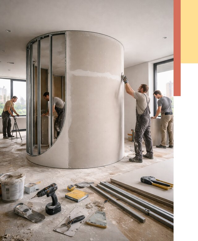 Радиусная перегородка из гипсокартона в Туймазах от 2955 руб. под ключ | ОТДЕЛОЧНИК-Тмз