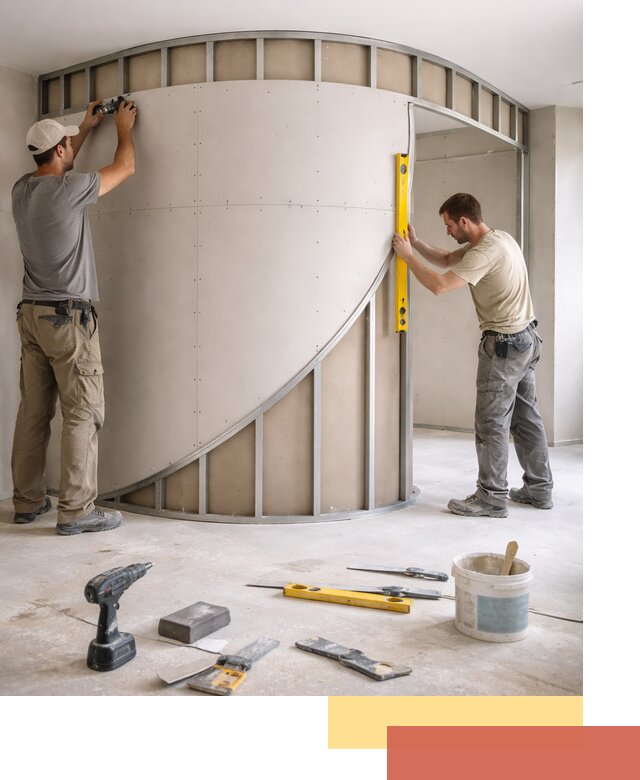 Радиусная перегородка из гипсокартона в Туймазах под ключ