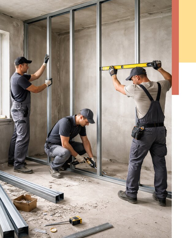 Монтаж каркаса перегородки из профиля в Туймазах от 764 руб. | ОТДЕЛОЧНИК-Тмз