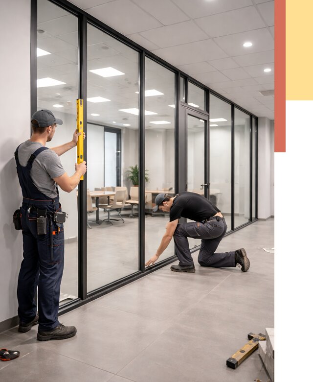 Каркасные стеклянные перегородки в Туймазах под ключ от 9375 руб. | ОТДЕЛОЧНИК-Тмз