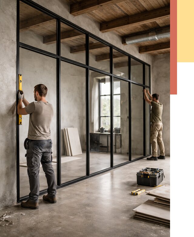 Стеклянные перегородки лофт в Туймазах от 10700 руб. под ключ | ОТДЕЛОЧНИК-Тмз