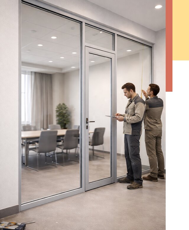 Установка и монтаж алюминиевых перегородок со стеклом в Туймазах от 8356 руб. | ОТДЕЛОЧНИК-Тмз