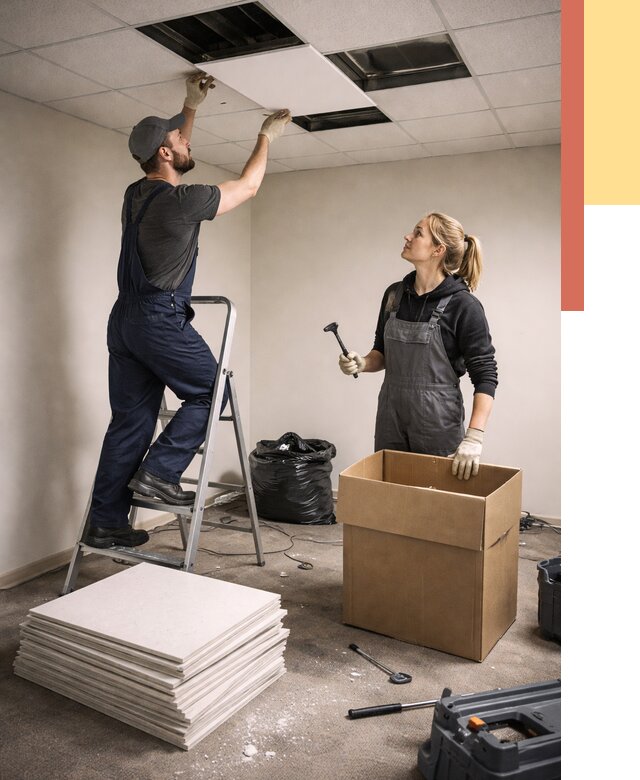 Демонтаж потолочной плитки в Туймазах от 4586 руб. быстро и недорого | ОТДЕЛОЧНИК-Тмз