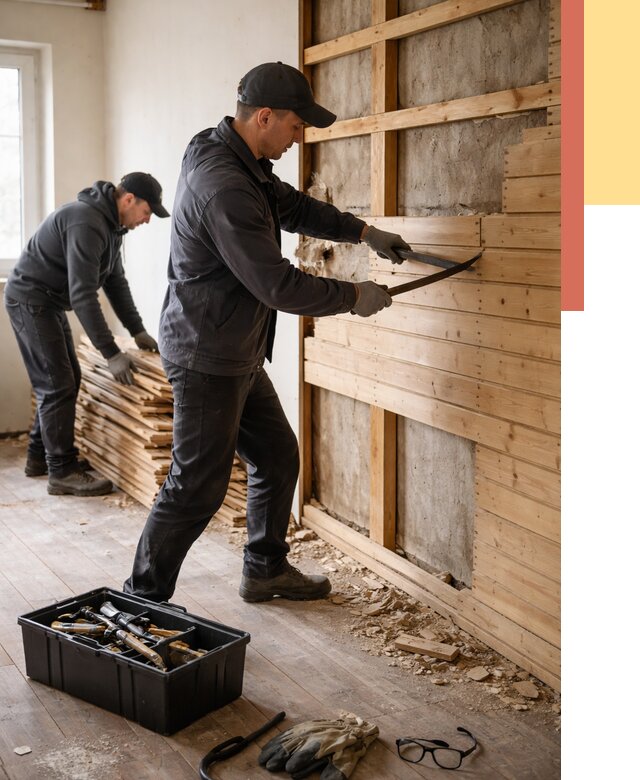 Демонтаж вагонки в Туймазах от 3872 руб/м2 — быстро и недорого | ОТДЕЛОЧНИК-Тмз