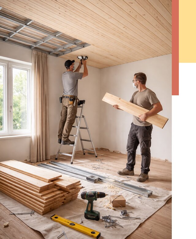 Монтаж потолка из вагонки в Туймазах от 6624 руб. | Быстро и недорого — ОТДЕЛОЧНИК-Тмз