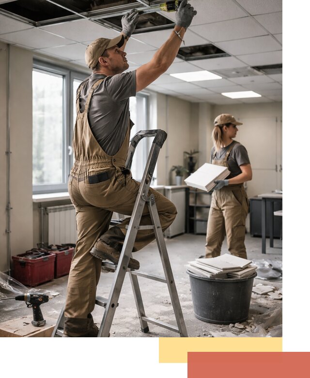 Ремонт потолка Армстронг и замена плит в Туймазах