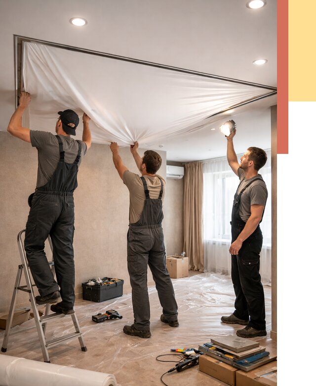 Монтаж ПВХ натяжного потолка в Туймазах от 3567 руб. под ключ | ОТДЕЛОЧНИК-Тмз