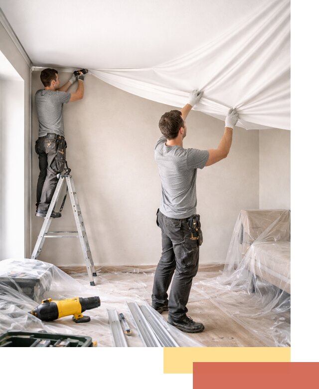 Монтаж тканевого натяжного потолка в Туймазах недорого и быстро