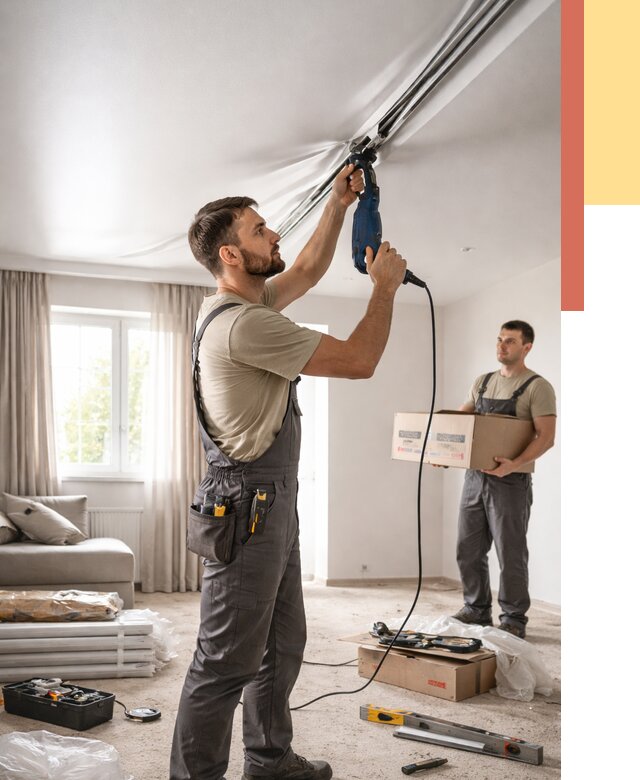 Монтаж сатинового натяжного потолка в Туймазах от 3567 руб. | Быстро, недорого — ОТДЕЛОЧНИК-Тмз