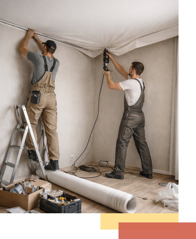 Монтаж цветного натяжного потолка в Туймазах за один день