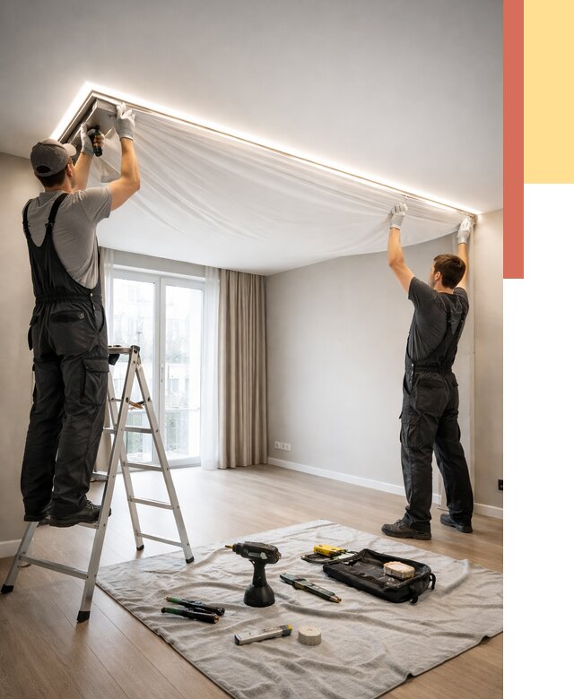 Монтаж парящего натяжного потолка в Туймазах от 4586 руб. быстро и недорого | ОТДЕЛОЧНИК-Тмз