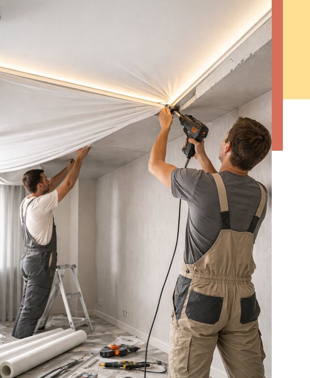 Монтаж натяжного потолка с подсветкой в Туймазах от 968 руб. | ОТДЕЛОЧНИК-Тмз