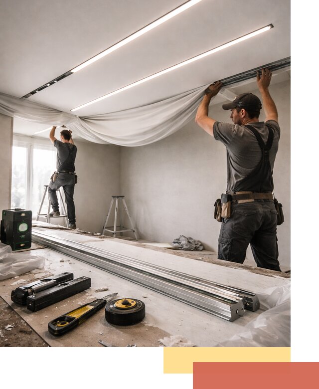 Монтаж натяжных потолков со световыми линиями в Туймазах