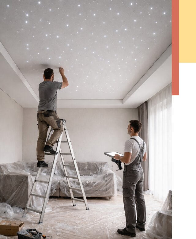 Монтаж натяжного потолка «звездное небо» в Туймазах от 6624 руб. | ОТДЕЛОЧНИК-Тмз