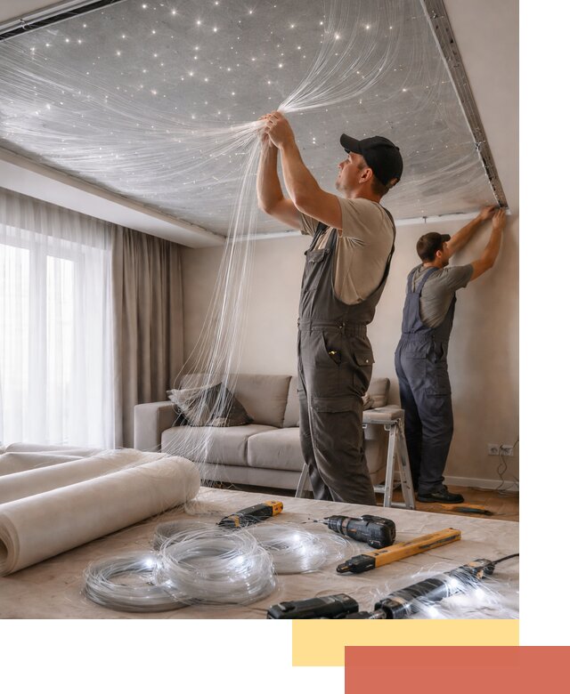 Монтаж натяжного потолка «Звездное небо» в Туймазах