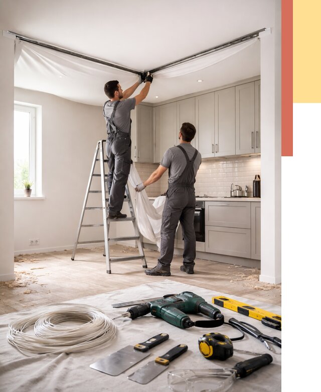 Установка натяжного потолка на кухне в Туймазах от 2446 руб. | ОТДЕЛОЧНИК-Тмз