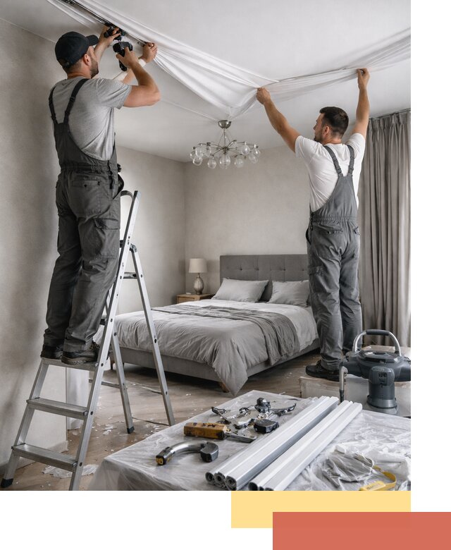 Монтаж натяжного потолка в спальне в Туймазах