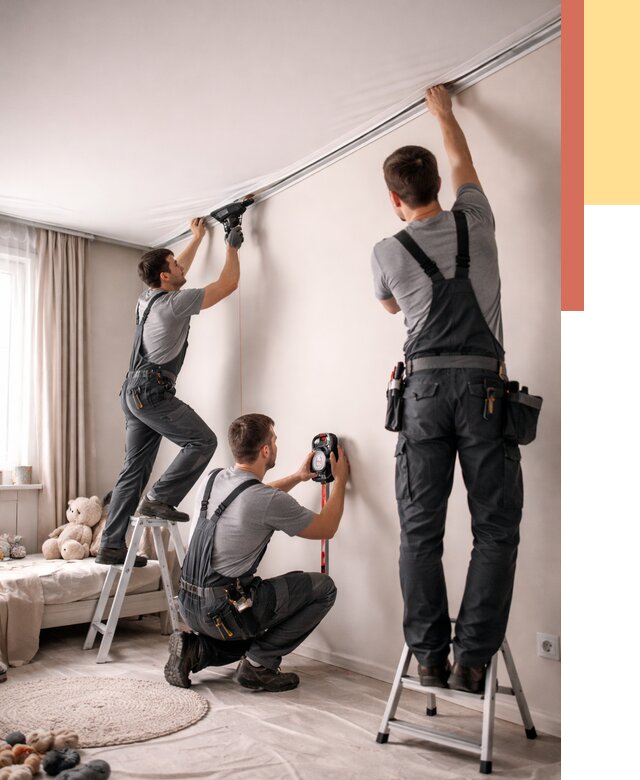 Монтаж натяжного потолка в детской в Туймазах от 3567 руб. — быстро и недорого | ОТДЕЛОЧНИК-Тмз