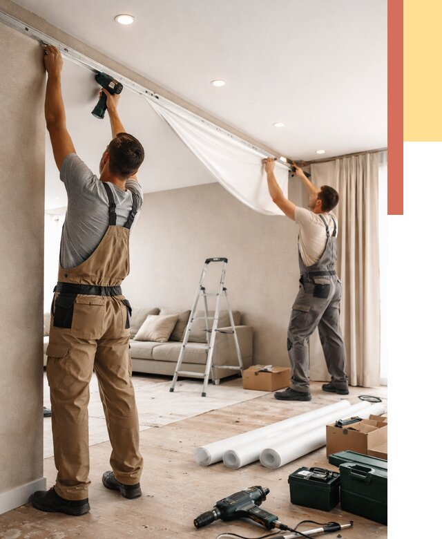 Монтаж натяжного потолка в гостиной в Туймазах от 560 руб. | ОТДЕЛОЧНИК-Тмз