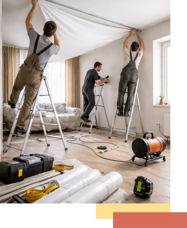 Монтаж натяжного потолка в гостиной в Туймазах