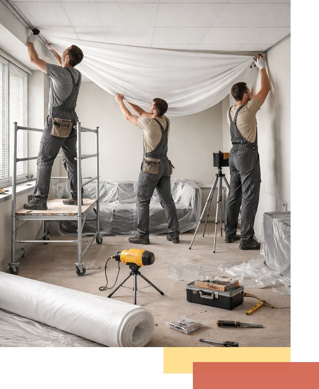 Монтаж натяжного потолка в офисе в Туймазах