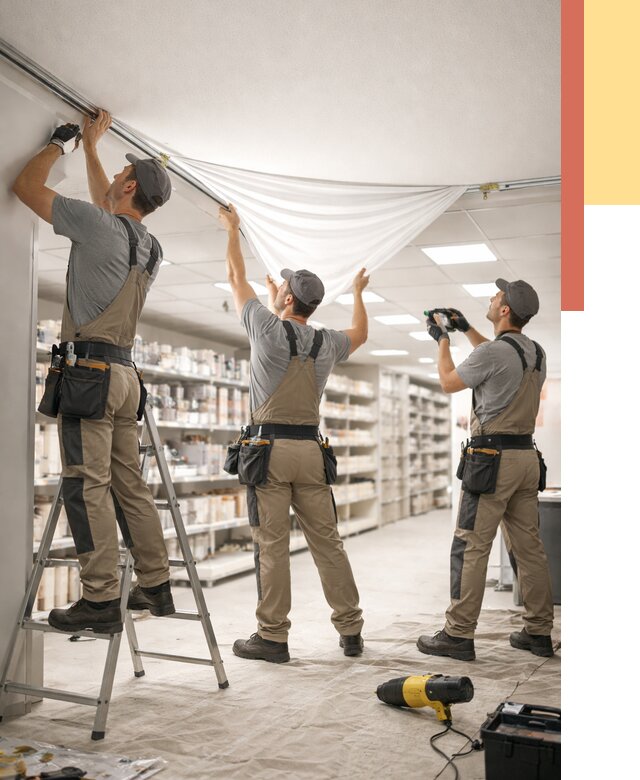 Монтаж натяжного потолка в магазине в Туймазах от 4586 руб. быстро и недорого | ОТДЕЛОЧНИК-Тмз