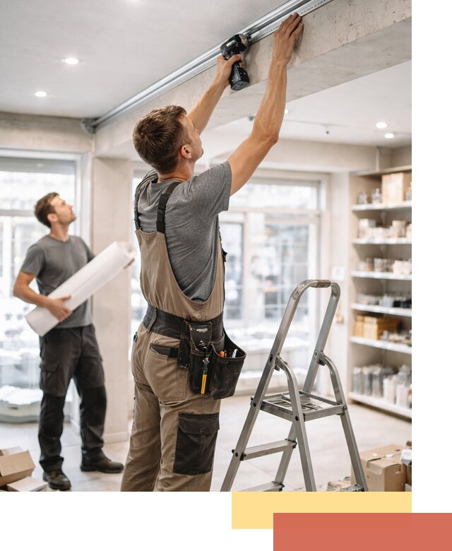 Монтаж натяжных потолков в магазине в Туймазах