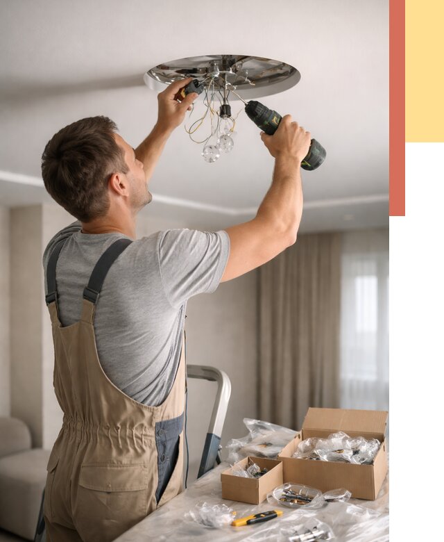 Установка люстры в натяжной потолок в Туймазах от 1223 руб. | Быстро и недорого — ОТДЕЛОЧНИК-Тмз