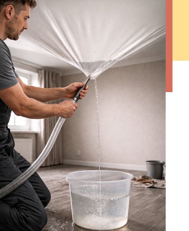 Слив воды с натяжного потолка в Туймазах от 2548 руб. быстро и недорого | ОТДЕЛОЧНИК-Тмз