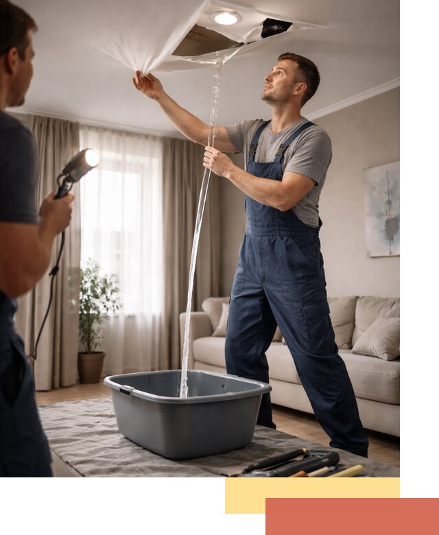 Слив воды с натяжного потолка в Туймазах быстро и аккуратно