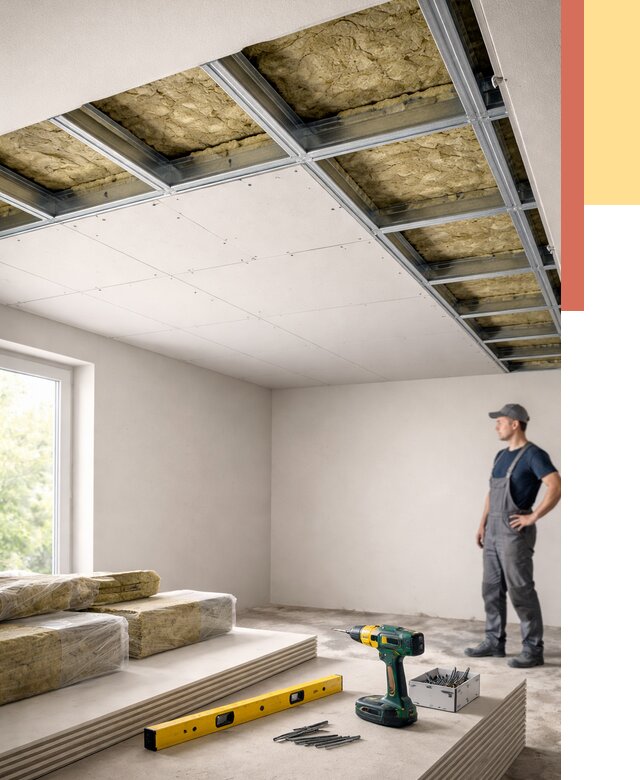 Звукоизоляция потолка ГКЛ в Туймазах от 968 руб. — монтаж под ключ | ОТДЕЛОЧНИК-Тмз